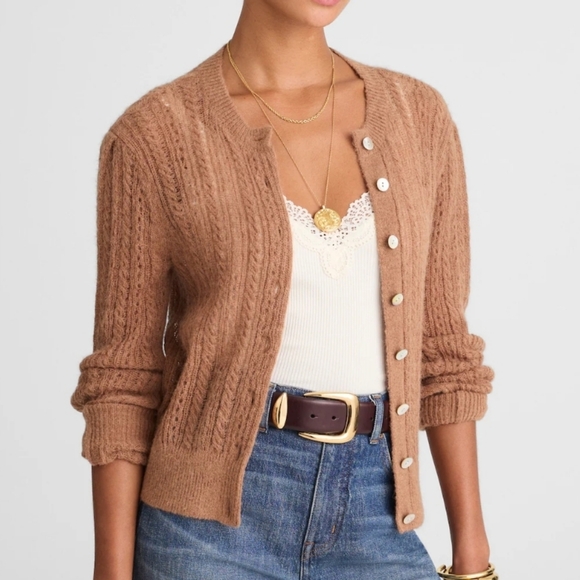 Madewell Sweaters - Madewell Pointelle Stitch Cardigan In Coffee